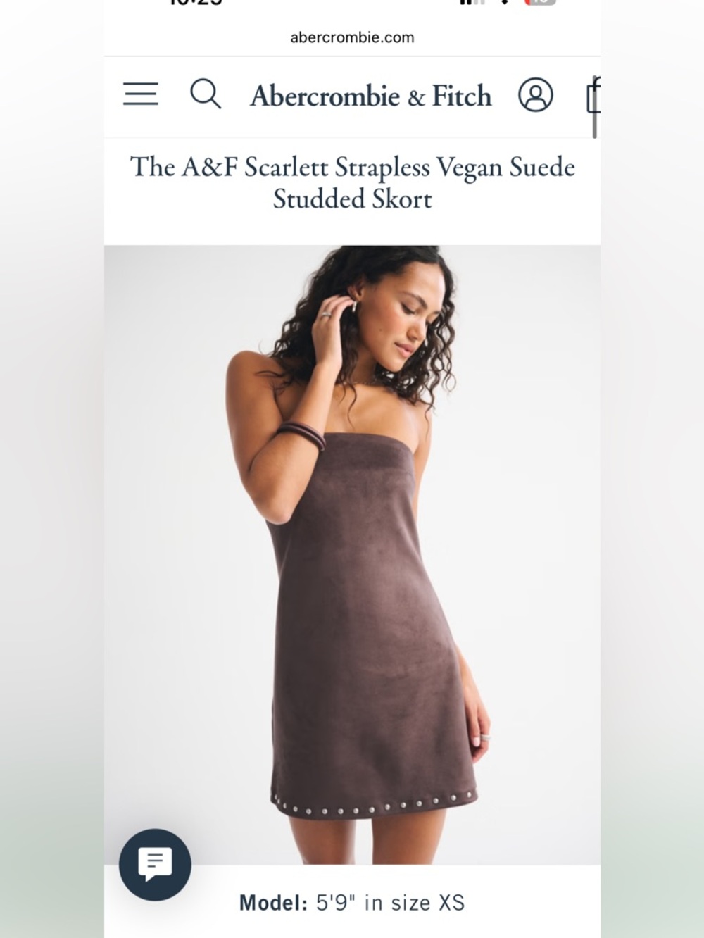 Abercrombie & Fitch Scarlett Strapless Vegan Suede Studded dress S-Dark Coffee